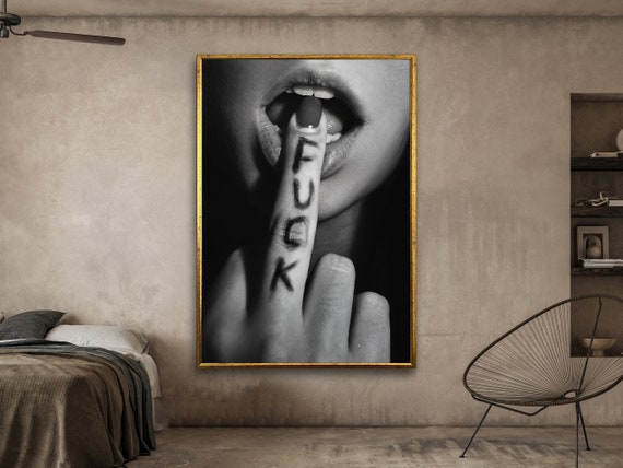 fuck wall art, bedroom wall art, woman middle finger, erotic canvas, middle finger, sex decor, wall art canvas design, framed ready to hang