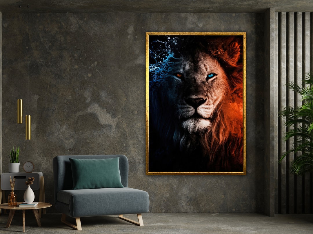 Blue Eyed Lion, Lion King Canvas Wall Art Design, Lion Canvas Set, Lion