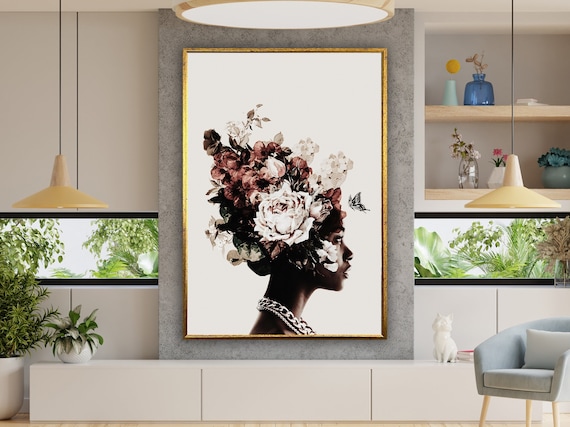 Stampa Su Tela Afroamericana Con Ragazza Nera E Rose – Quadro Astratto Moderno Per Decorazione Parete – Opera D'Arte Incorniciata Per Camera Da Letto E Ufficio - 4