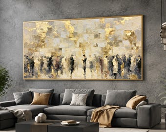 Kotel Prayer Wall Canvas Print, Gold and Cream Jerusalem Scene, Look Judaica Art, Large Living Room Decor