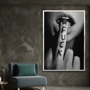 fuck wall art, bedroom wall art, woman middle finger, erotic canvas, middle finger, sex decor, wall art canvas design, framed ready to hang image 3