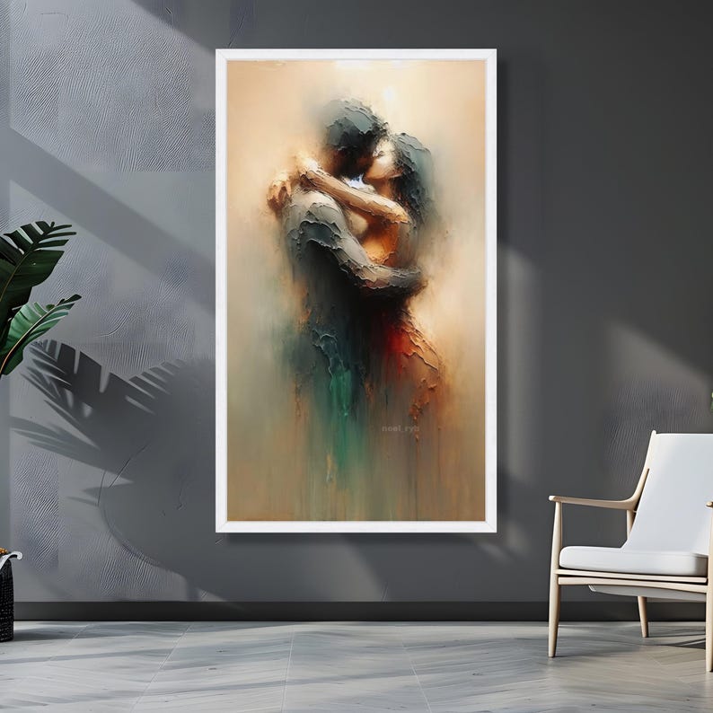 Abstract Intimate Connection Frame Romantic Embrace Abstract, Couple Canvas Wall Art, Modern Love Painting ...