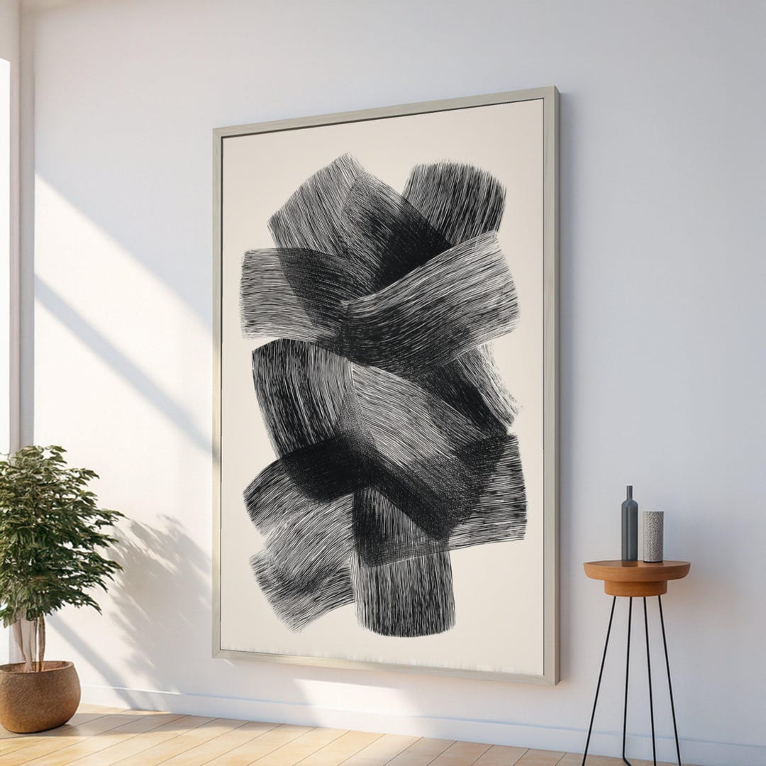 Modern Black and White Abstract Canvas, Minimalist Line Art ...
