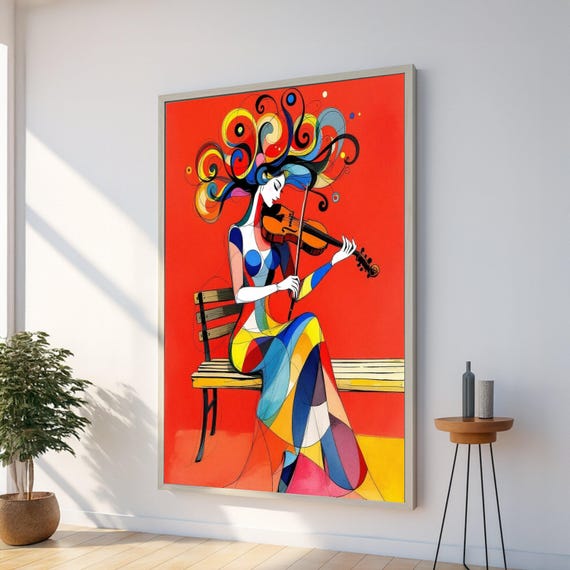 Colorful Abstract Violinist Canvas, Modern Music Art, Vibrant