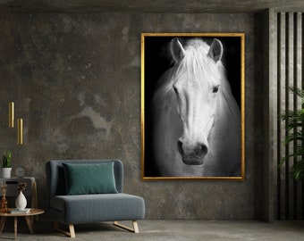 White Horses Canvas, Stallion Art, Horse Wall Art, Animal Art, Nature Canvas, Horse Print, Wall Art Canvas Design, Ready To Hang Decoration