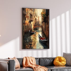 Venice Canal Gondola Canvas, Venetian Wall Art, Italy Scene Print, Waterway Art, Wall Art Canvas Design, Ready To Hang Decoration