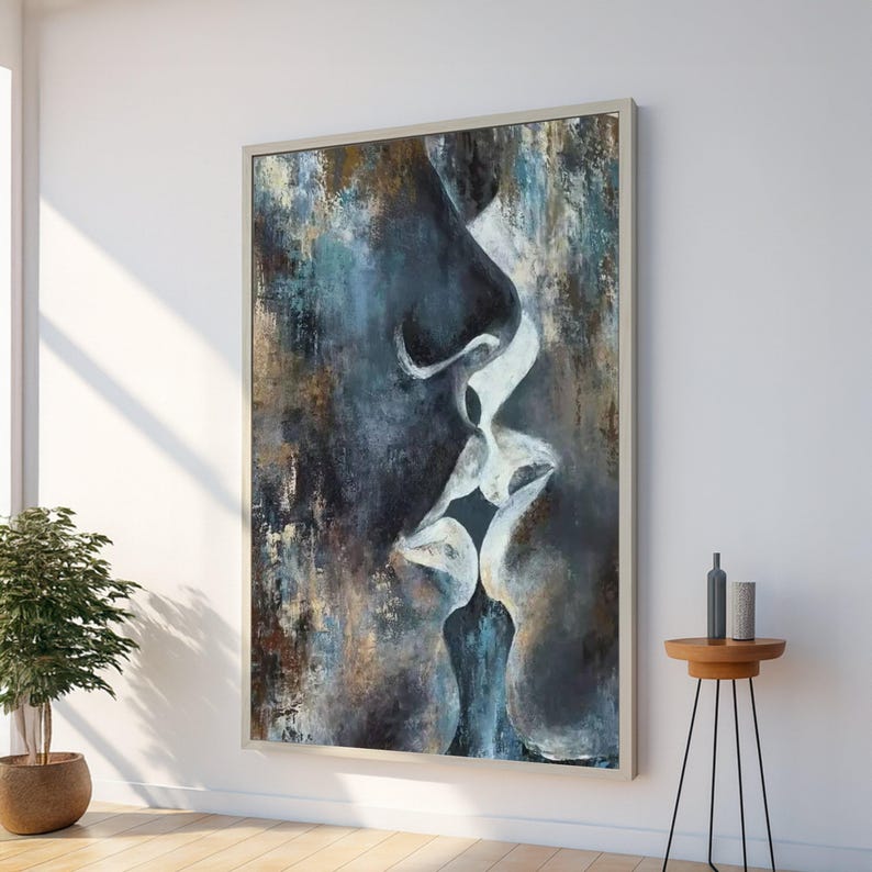 Abstract Intimate Connection Frame Abstract Couple Close Kiss Canvas, Romantic Wall Art, Intimate Love ...