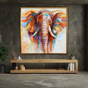 abstract colourful elephant painting on canvas print wall art, elephant poster, wall art canvas design, framed canvas ready to hang