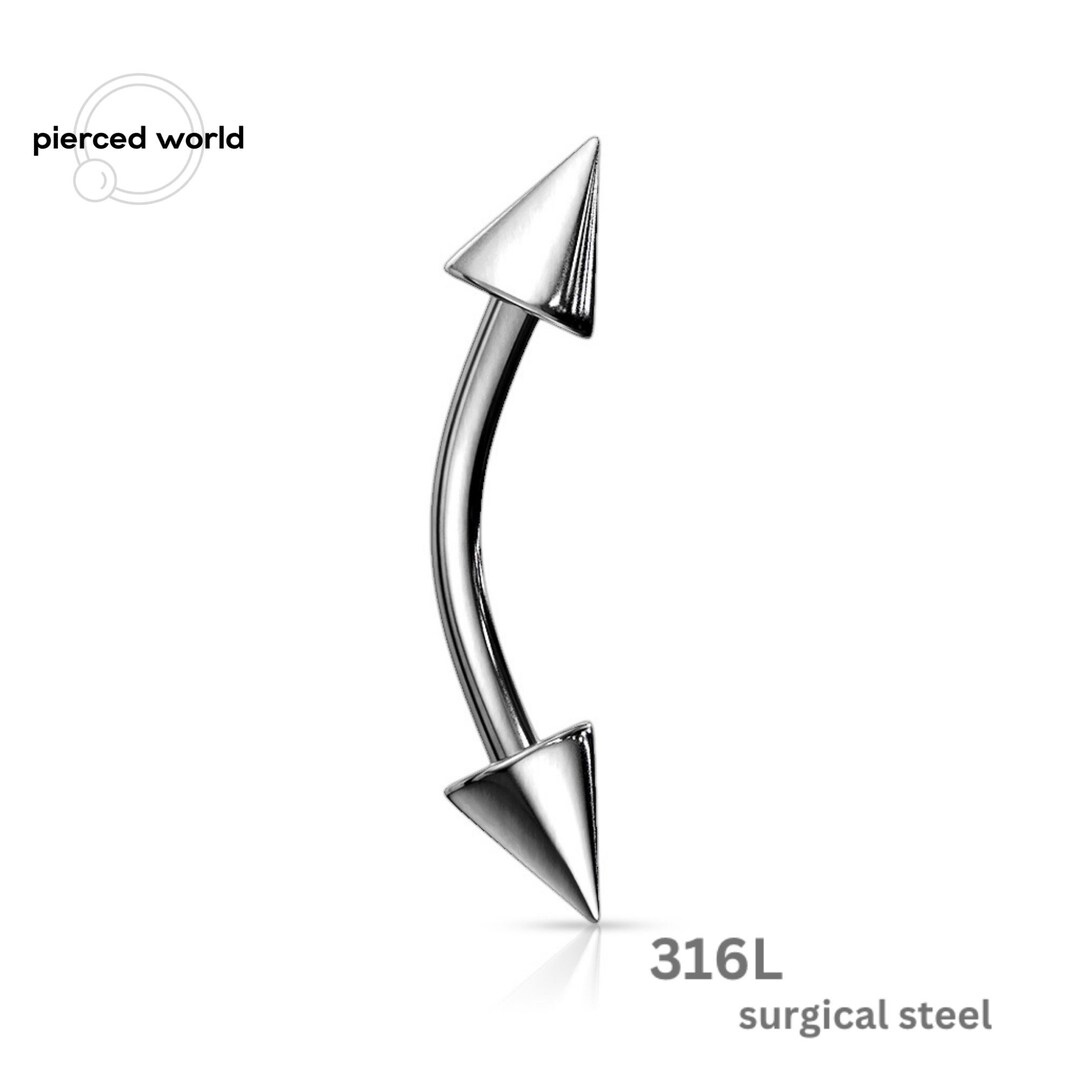 Curved Barbell Piercing With Cone Ends, Gauges 16ga, 14ga, Bent Barbell