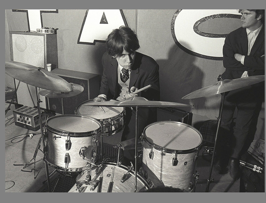 Iggy Pop at Drum Set Concert Performance Black and White Candid Shot