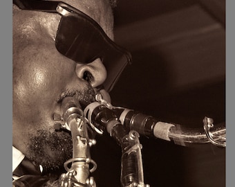 Rahsaan Roland Kirk Playing Three Horns Live Concert Performance Candid Photo Print. Limited Edition Signed Photo Print