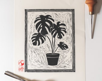 Monstera Deliciosa - Original linocut print