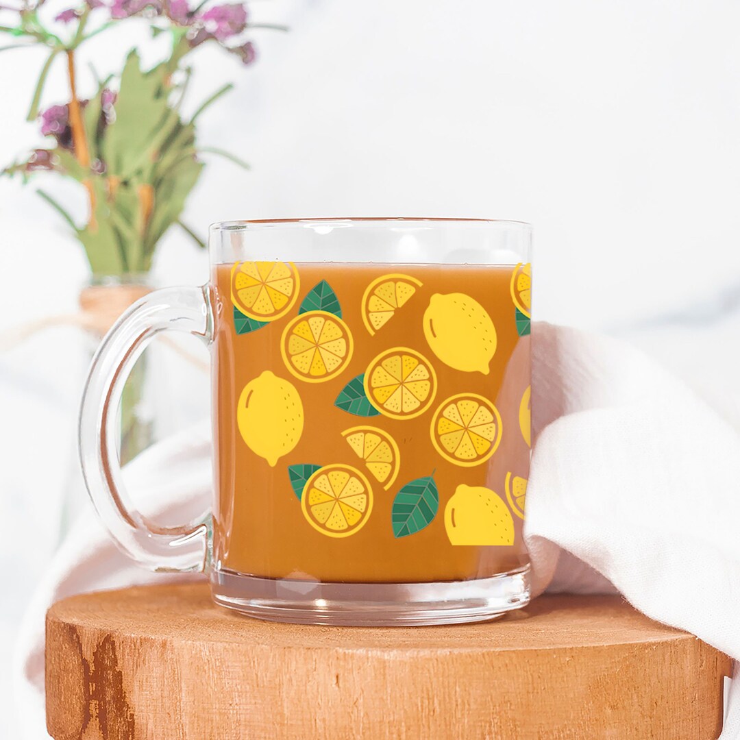 Lemon Glass Mug, Lemon Lover Gift, Lemon Gifts, Full Wrap Mug, Fruit