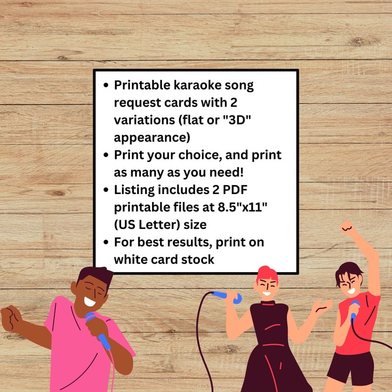 Printable Karaoke Party Song Request Cards, Retro Design Request Music