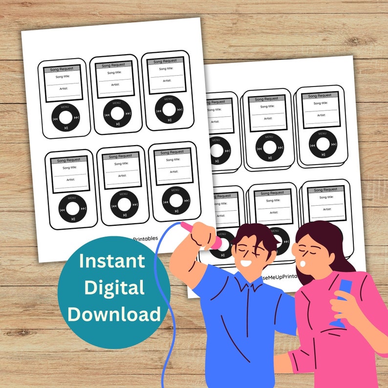 Printable Karaoke Party Song Request Cards, Retro Design Request Music