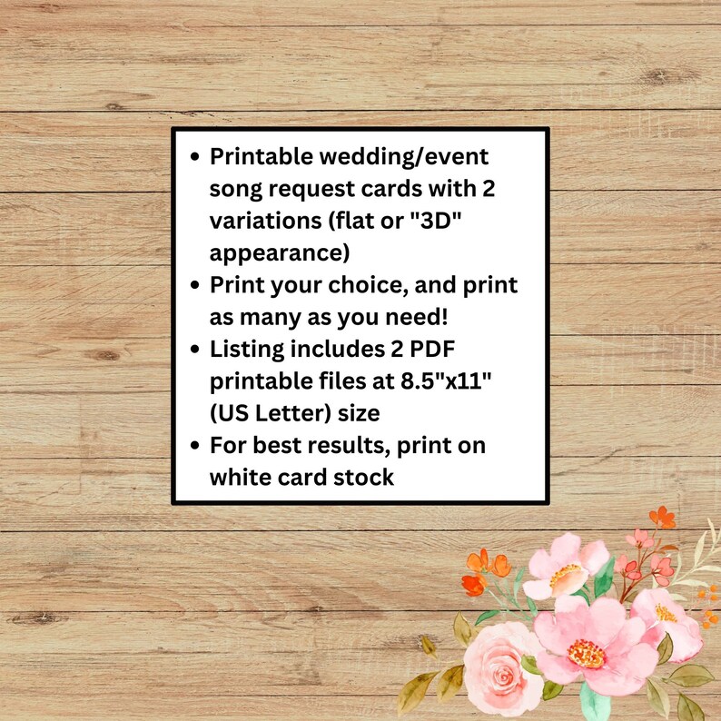 Printable Song Request Cards for Weddings Wedding Favours and Table