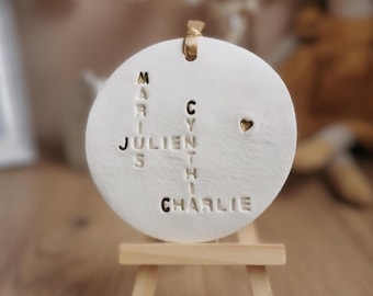 Family Clay Crossword Decoration - Customizable Clay Medallion - Christmas Tree Ornament