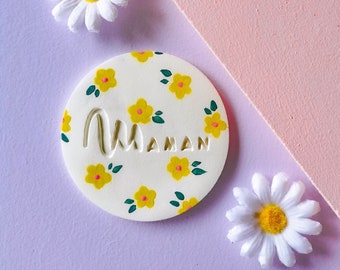 Christmas Gift for Mom - Personalized Yellow Clay Flower Medallion - Merry Christmas Mom