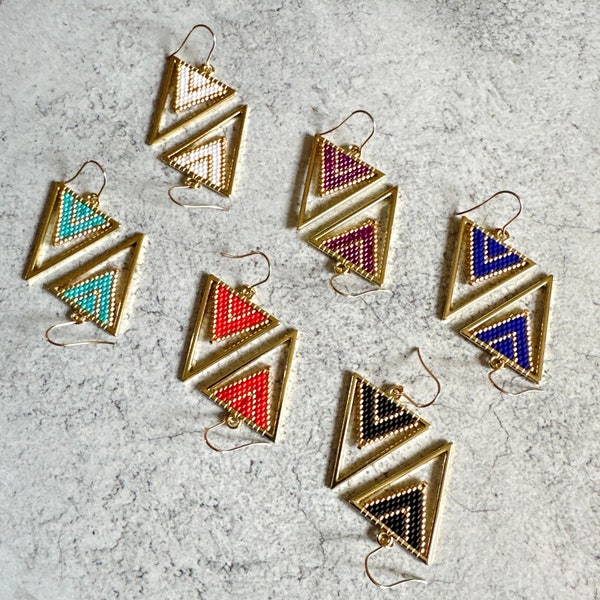 Double triangle beaded earrings collection - hand sewn beadwoven earrings - brick stitch earrings - lightweight earrings - seed bead earring