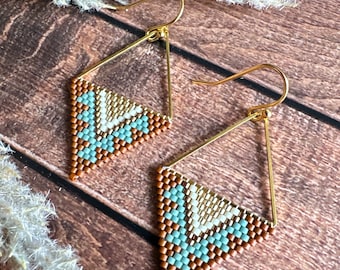 Triangle beaded earrings - handwoven beaded earrings - brick stitch earrings - lightweight earrings - seed bead earrings - boho earrings