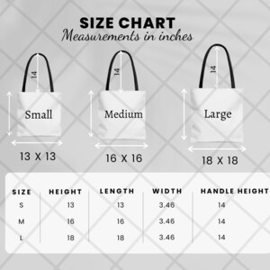 Tote bag size chart, size chart for tote bag, tote bag mockup and size  chart, neutral background tote bag size guide, tote bag