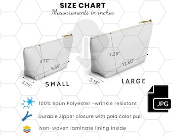 Größentabelle Mockup für Accessoire-Taschen, Printstifte AOP Pouch (JPG)