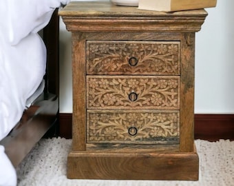 NEW! Natural Mango Wood Three Draw Side Table 18x15x21.5 Limited Stock Matching Items Available!