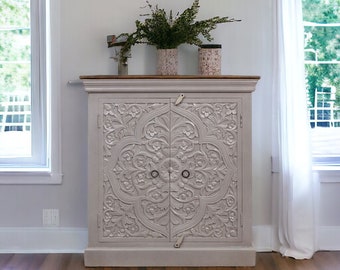 Limited Edition Graceful Gray Buffet Cabinet - Hand-carved Solid Wood Sideboard. 35x16x37