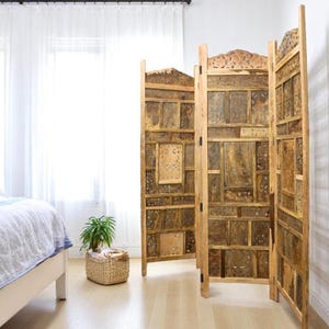 Hand-carved Mango Wood Screen Room Divider 80x72. 4 Panel Screen Room Divider Unique Home Decor
