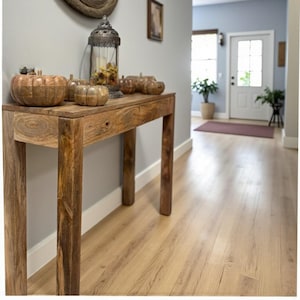 Hand-Crafted Mango Wood Console Table: Entry Table with Hidden Drawer
