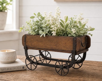 Vintage Brick Mold Trolley: Rustic Wood Decor Accent, Fruit Bowl