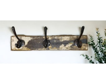 Rustic 3 Hook Coat Rack, Reclaimed Wood, Entryway, Towel Hooks, Wall Mounted Coat Hooks