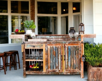 Hand-crafted Reclaimed Wood Bar Counter With Storage Indoor or Outdoor| Only 1 Available