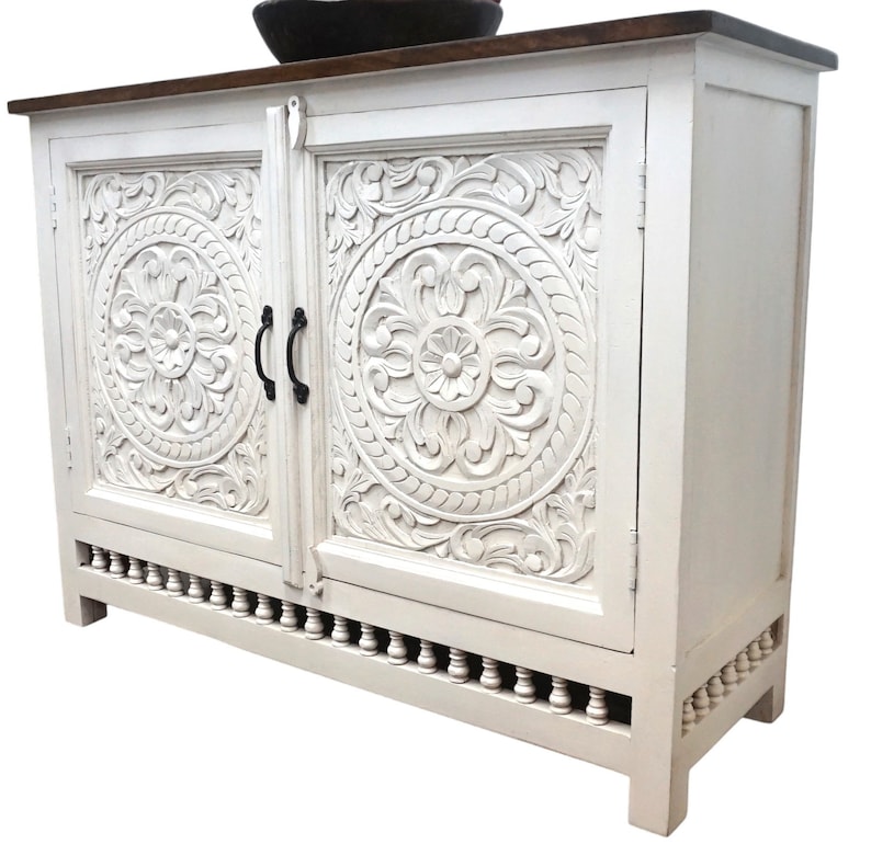 Handmade Mango Wood Sideboard. Perfect For Storing Crockery or Other Items. Handcarved Solid Wood Buffet Cabinet. Bild 7