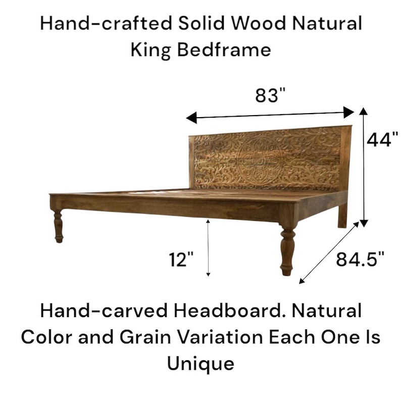 Hand-Carved Mandala King Bed Frame: Solid Mango Wood Platform bild 10