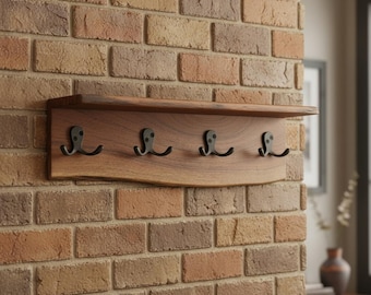 Hand-crafted Live Edge Acacia Wood Coat Hook with Shelf - Entry Wall Decor