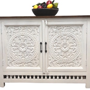 Handmade Mango Wood Sideboard. Perfect For Storing Crockery or Other Items. Handcarved Solid Wood Buffet Cabinet. Bild 4