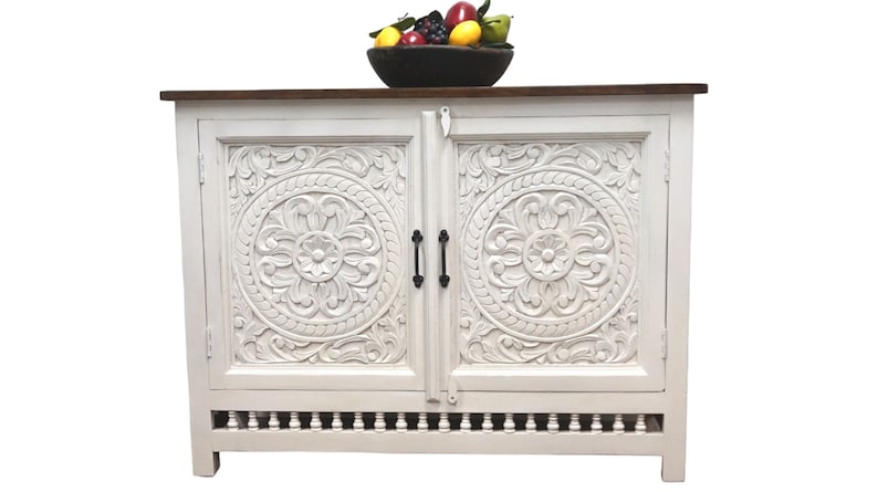 Handmade Mango Wood Sideboard. Perfect For Storing Crockery or Other Items. Handcarved Solid Wood Buffet Cabinet. Bild 4