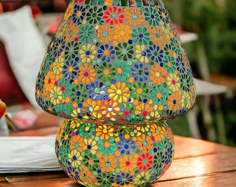 Unique Hand-crafted Glass Mosaic Floral Mushroom Lamp 3 Styles
