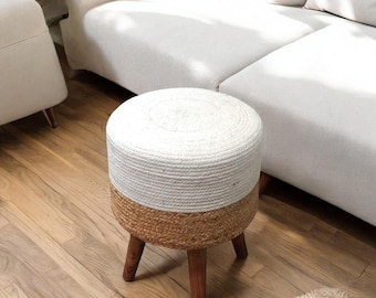 Hand-crafted Woven Fabric Stool Limited Stock! 14x17.5 Adorable Seating Accent White/Natural Two Options