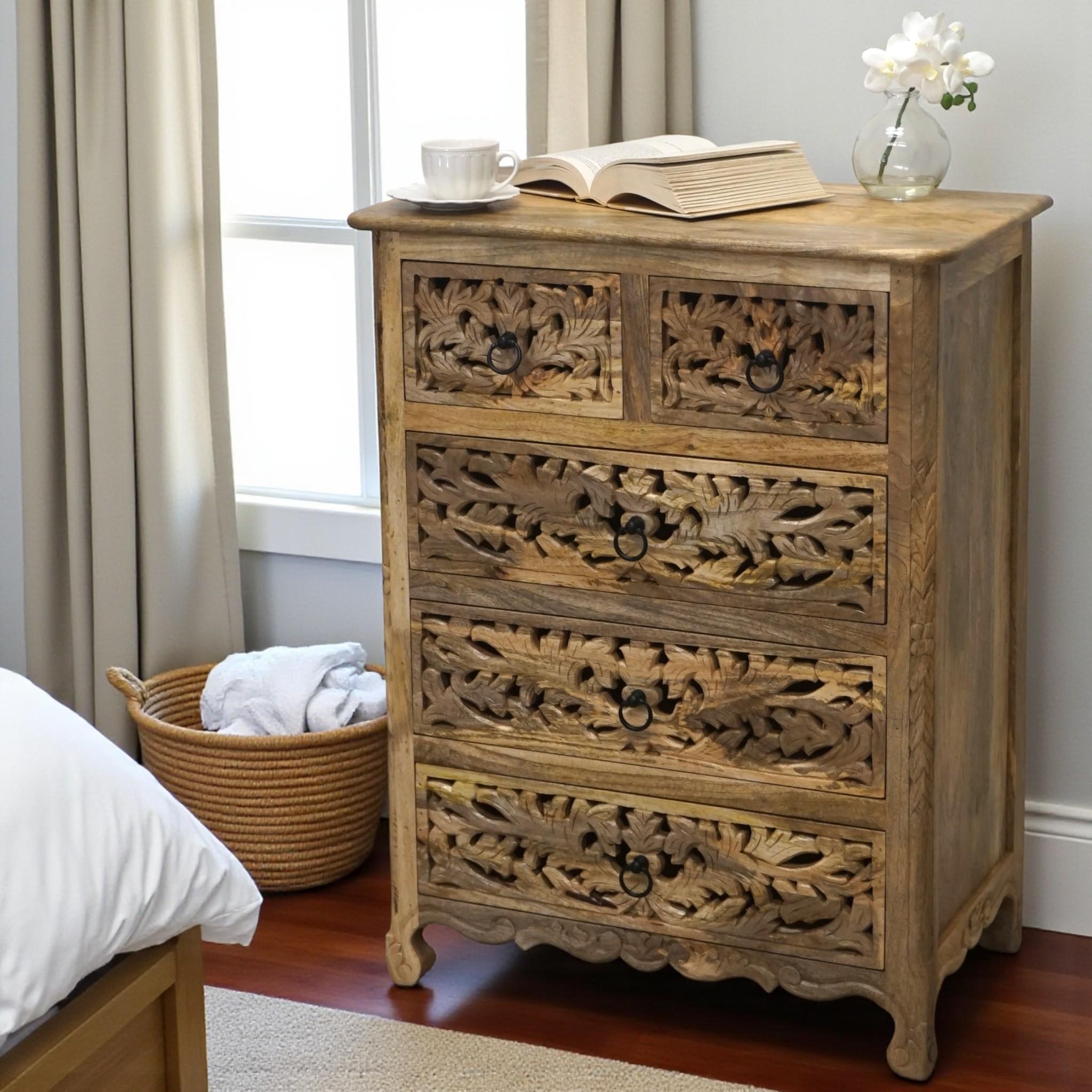 knee length dresses for ladies 7-Drawer Hand-Carved Floral Solid Wood Dresser main image 0