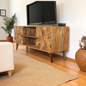 Hand-crafted Solid Wood Entertainment Center TV Stand 59x16x25 Starburst Collection Limited Stock!