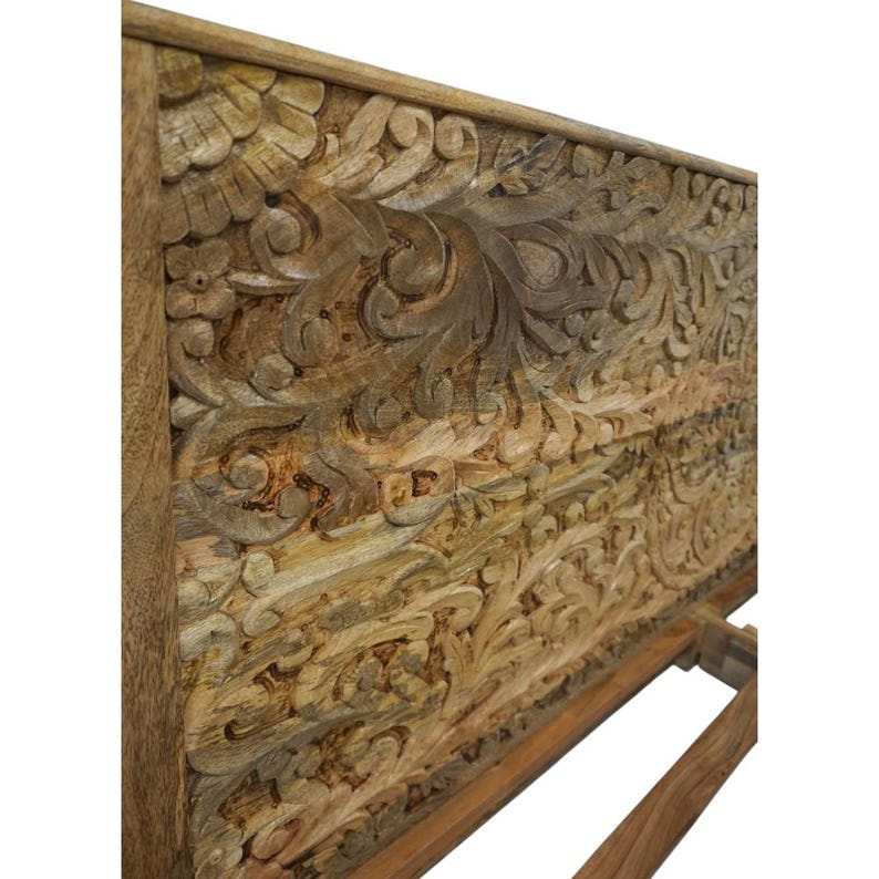 Hand-Carved Mandala King Bed Frame: Solid Mango Wood Platform bild 5
