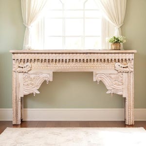 Solid Mango Wood Hand-Carved Console/Entry/Sofa Table Natural Whitewash Finish 57&quot;L x 15&quot;W x 35.5&quot;T