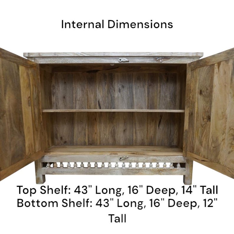 Hand-Carved Mango Wood Sideboard: Sandblasted Buffet Cabinet Limited Stock image 9