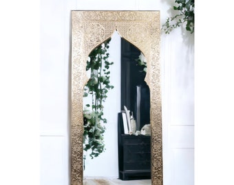 Unique White Metal Hand-Embossed Arabesque Mirror| Stunning Large Accent Mirror 63x30