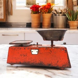 Vintage Red Iron Shop Scale: Rustic Farmhouse Kitchen Decor