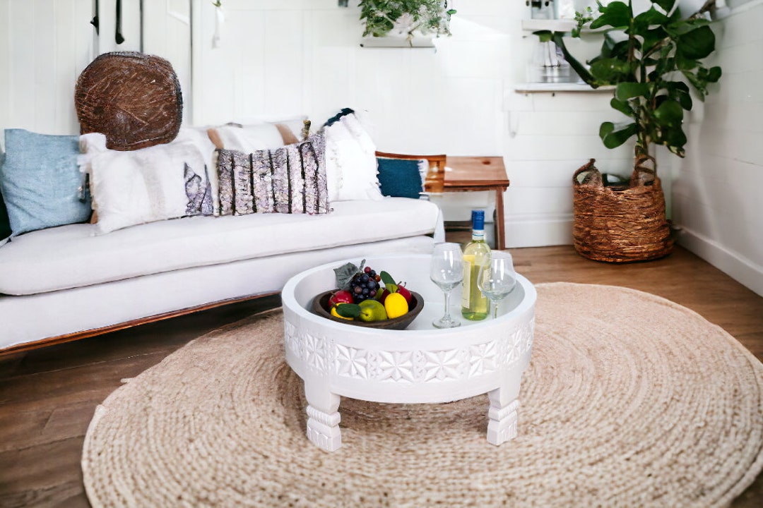 White Chakki Table Indian Grinding Table Old-world Charm Modern Style ...