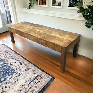 Hand-Carved Mango Wood Bench: Versatile Entry or Coffee Table