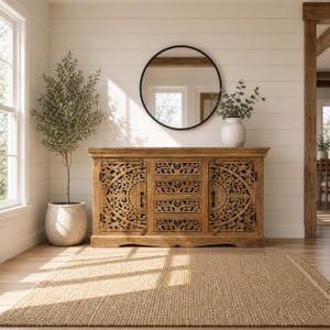 Hand-Carved Mango Wood Buffet – Intricate Design, Solid Wood Sideboard